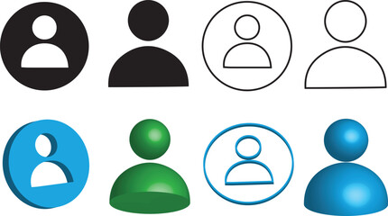 Profile icons logos set simple black and 3 colorful designs isolated on transparent white background