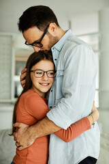 Fototapeta premium father child daughter family girl protection love together safety parent security support parenting holding hugging childhood happy love embrace