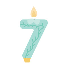 Candle shaped number 7 vector flat illustration