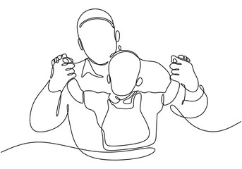 One Line Drawing of a Father Playing with His Child, Heartwarming Depiction of Bonding.