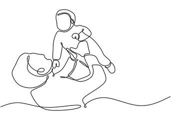 One Line Drawing of a Father Holding His Child, Illustrating Parent-Child Connection Simply.