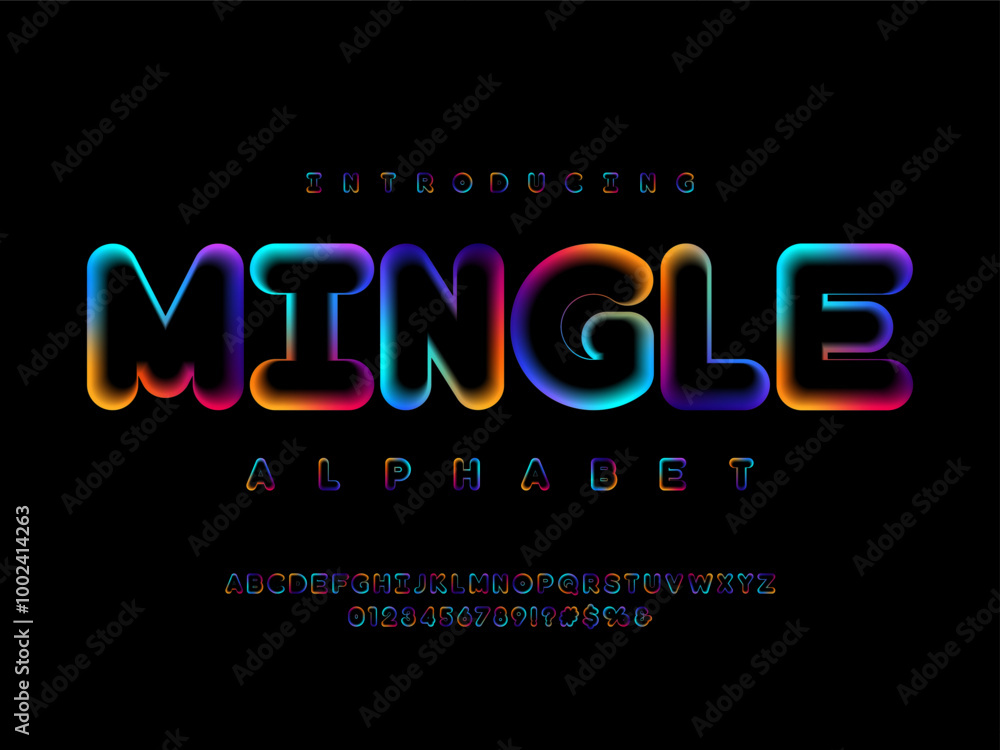 Poster modern gradient alphabet design with uppercase, numbers and symbol