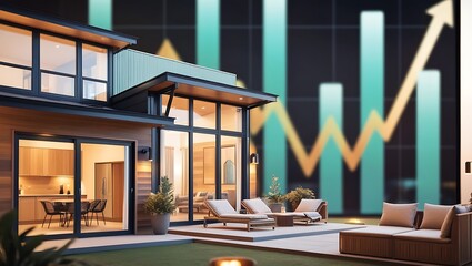 Luxury house model with blur finance graph background