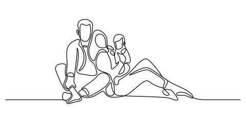 One Line Drawing of a Family Sitting Together, Elegant Design Representing Family Connection.