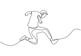 Minimalist One Line Drawing of a Man in Mid-Jump, Depicting Physical Activity.