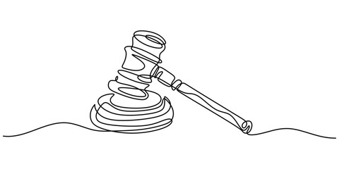 One Line Drawing of a Gavel, Clean Representation of the Law.