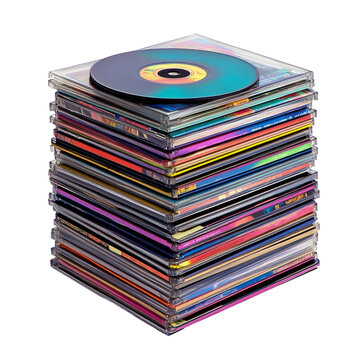 Neatly arranged colorful CDs, transparent cutout png