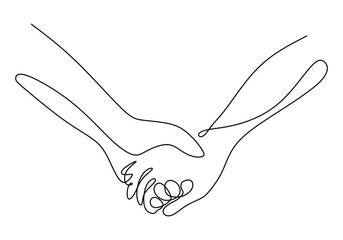 One Line Drawing of Two Hands Intertwined, Minimalist Representation of Togetherness and Support.