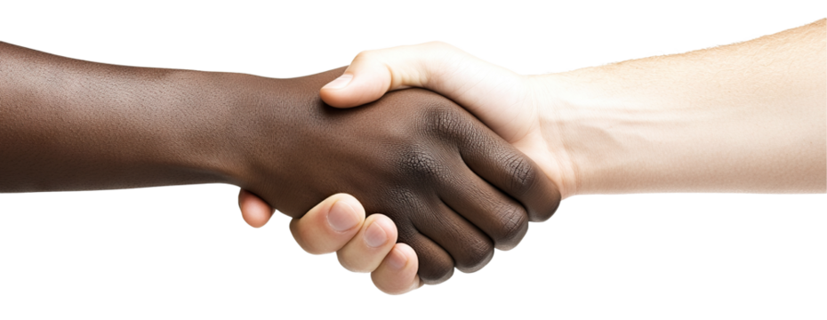 Firm interracial handshake, isolated on transparent cutout background