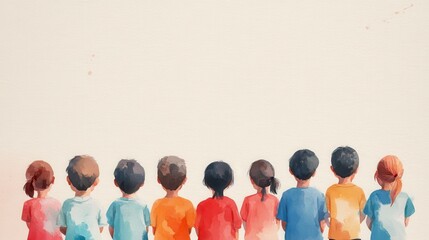 Group of Diverse Children Gathering Together for Sunday School Lesson Depicted in a Joyful Colorful and Vibrant Watercolor Style