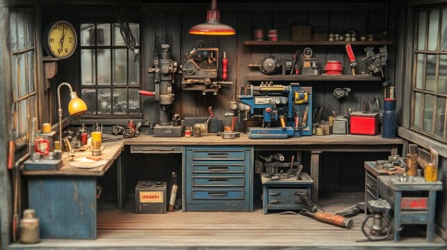 Miniature Workshop with Tools and Equipment
