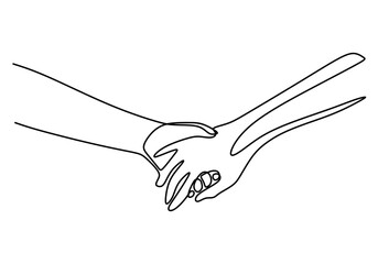 One Line Drawing of Two Hands Gripping Each Other, Illustrating Partnership and Solidarity Simply.