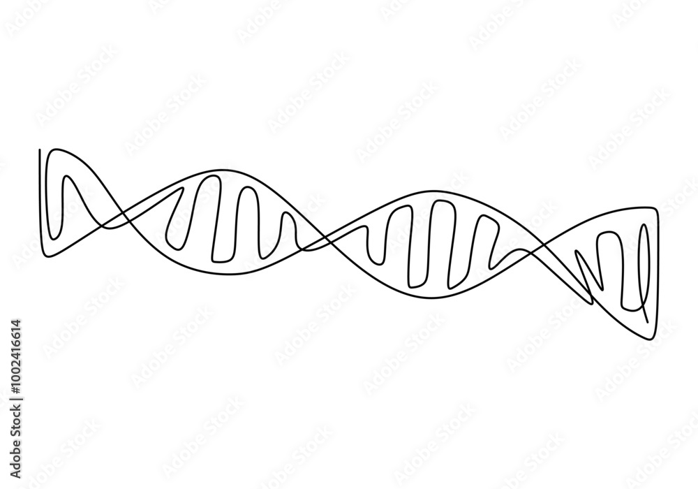 Wall mural One Line Drawing of a DNA Helix, Illustrating the Foundation of Biology and Heredity in a Clean Design.