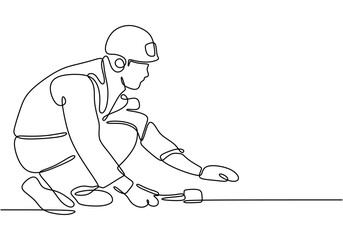 One Line Drawing of an Engineer at Work, Representing Innovation and Technical Expertise.