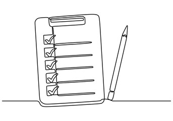 One Line Drawing of a Notebook, Depicting the Tools of Planning and Organization.