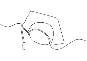 Continuous one line drawing of a graduation cap. Representing achievement and success.