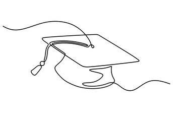 One line drawing of a graduation cap. Representing achievement and success.