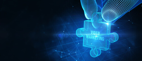 Video marketing and advertising concept on screen.  Business, Technology, Internet and network concept. 3d illustration