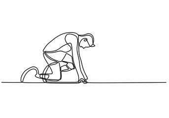 One line drawing of a person with a disability preparing to run. Represents ambition.