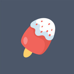 red ice cream with vanilla flavor in flat vector design.