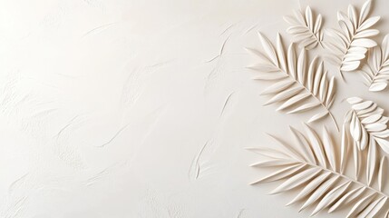 Bright sunlight casts intricate shadows of palm fronds on a smooth white wall, creating a calming tropical ambiance perfect for relaxation and leisure