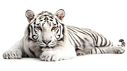 White tiger, white background, orange eyes, symmetrical composition, symmetrical close-up photo of face