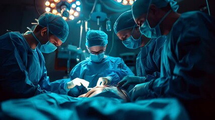 Group of surgeons operating on patient during a surgery
