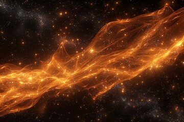 Cosmic Energy Flow Abstract Orange, Yellow Glowing Particles, Wavy Lines, Trails, Swirls