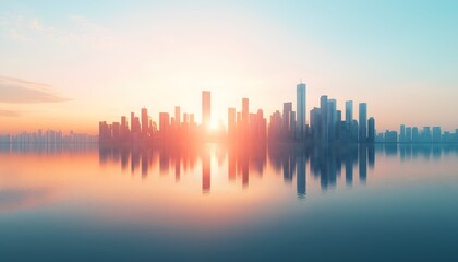 Fototapeta premium A bright illustration of a cityscape during a sunrise