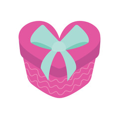 Heart gift box pink color with bow vector flat illustration