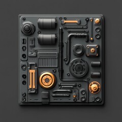 Fototapeta premium 3D Machine Parts Icon: Manufacturing Components Illustration Logo