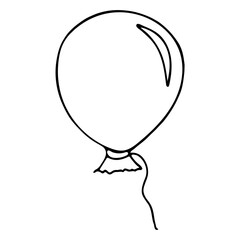 Simple cute doodle air balloon. Black vector line illustration with one big helium balloon. Celebration party element. Hand drawn clipart, isolated on white background.