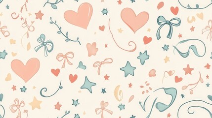 A pattern of hearts and stars is drawn on a white background