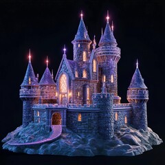 Fototapeta premium 3D Magic Castle Icon: Enchanted Fortress Illustration Logo