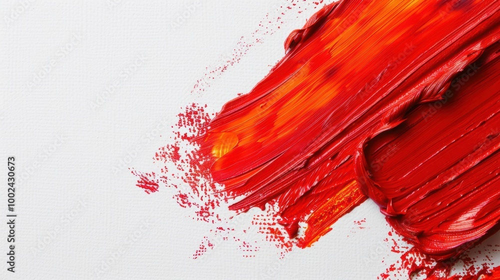 Poster vivid red paint strokes create a dynamic contrast against a smooth white surface, showcasing artisti