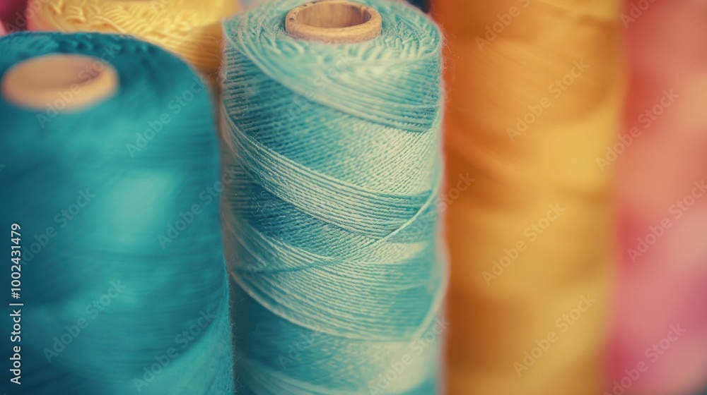 Aufkleber a collection of pastel-colored thread spools is displayed, highlighting rich textures and an array o