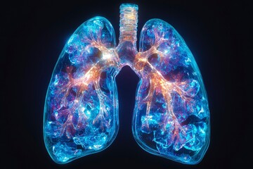 Transparent Lungs with Glowing Internal Structures