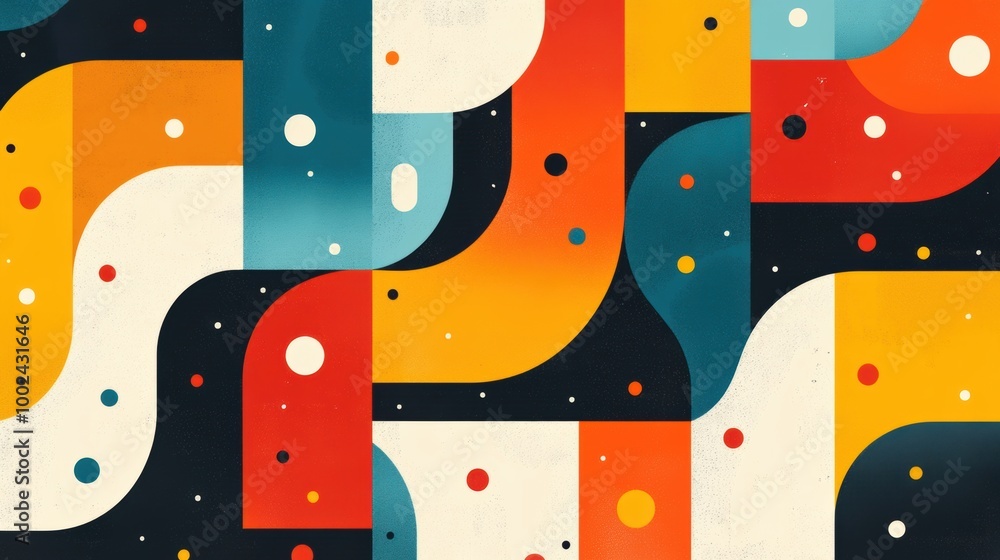 Poster a vibrant geometric pattern combines bold colors and fluid shapes, creating a captivating visual exp