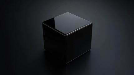 Glossy black cube on dark background, minimalistic