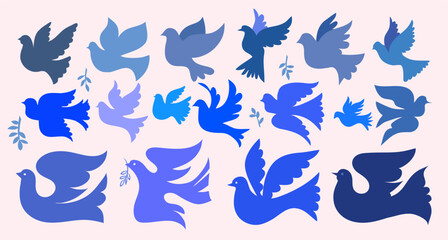 Dove of peace  template set icons Concept for poster, greeting card, book cover, banner world peace day postcard with dove, branch. Vector art hand drawn art illustration.