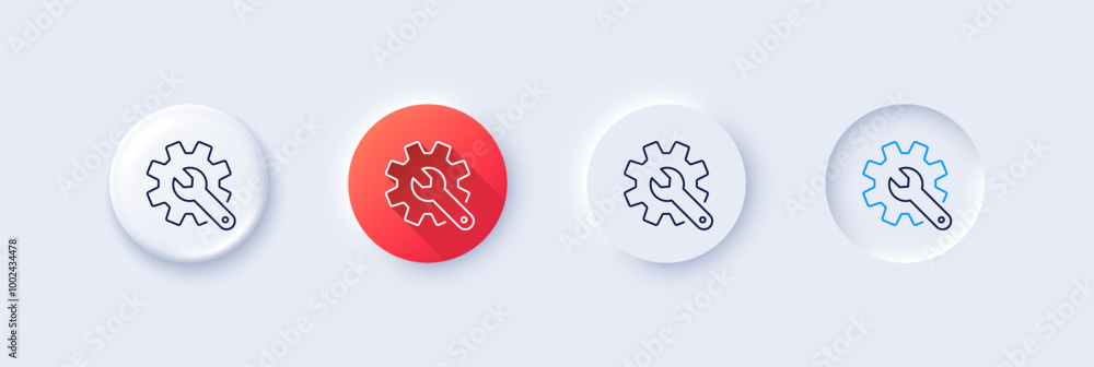Poster customisation line icon. neumorphic, red gradient, 3d pin buttons. settings or editing sign. repair 
