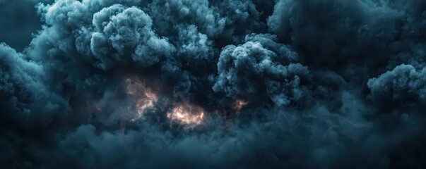 Obraz premium A dramatic scene of dark, swirling clouds illuminated with hints of light, evoking a sense of impending weather or mystery.