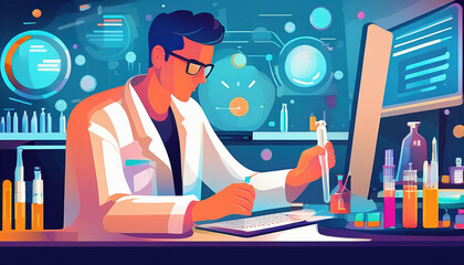 A laboratory technician conducts liquid testing in a modern lab, illustration generated AI