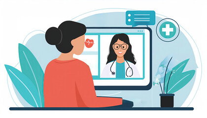 Patient engaging in online consultations with medical specialists at home, illustration generated AI