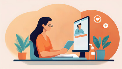 A patient engages in online consultations with doctor, illustration generated AI