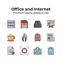 Office and internet icons collection in trendy design style