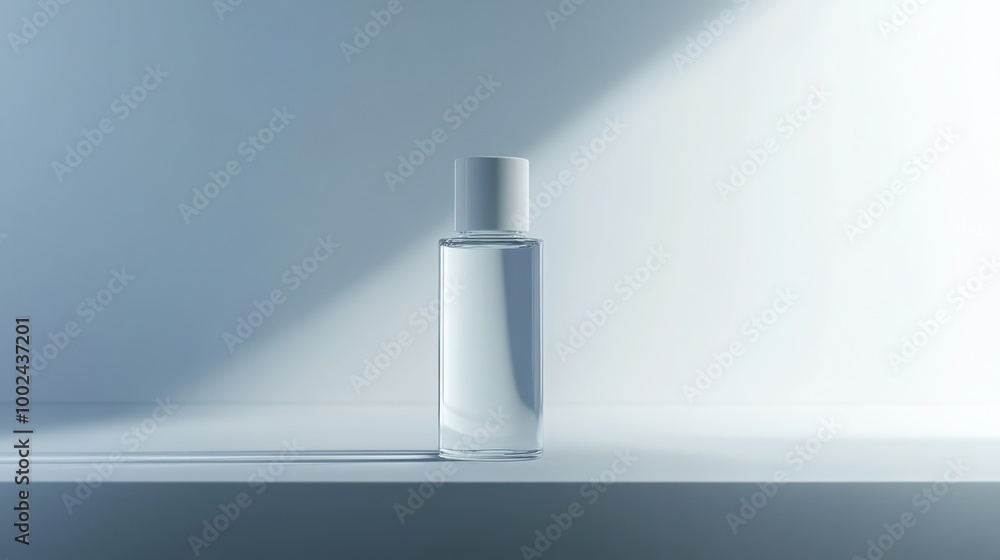 Poster product displayed through a transparent surface, with reflections and refractions adding depth