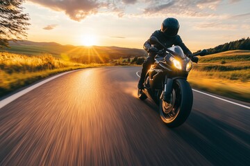 Exhilarating Ride On A Motorcycle Through Scenic Countryside At Sunset