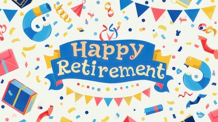 Festive Retirement Banner with Confetti and Gifts