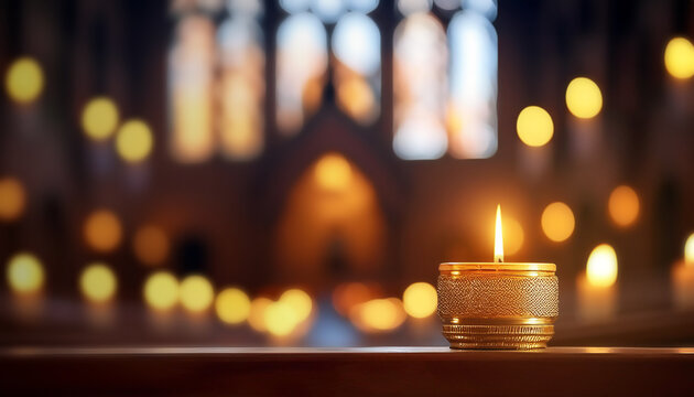 cierge d&rsquo;une cath&eacute;drale, f&ecirc;te religieuse de la Toussaint, arri&egrave;re-plan flou